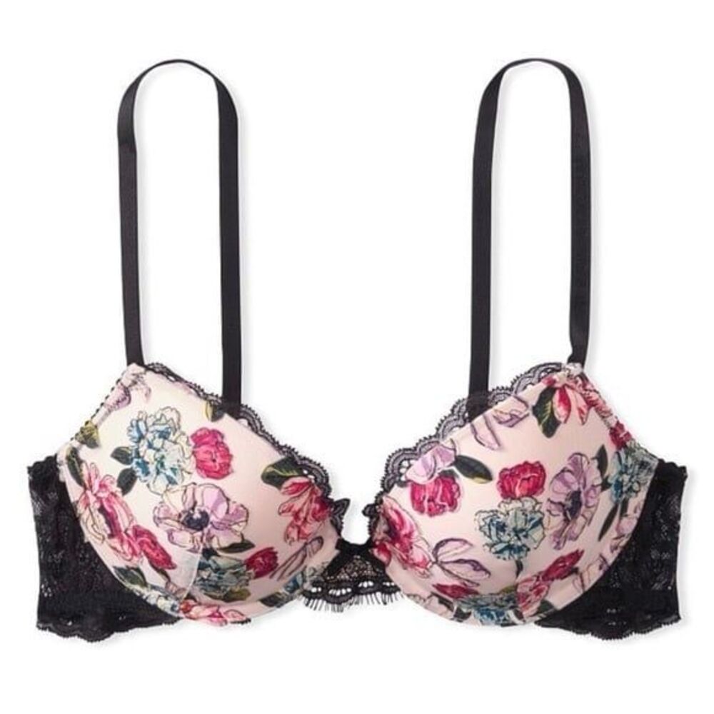 Victoria's Secret Rose Embroidered Lace Padded Very Sexy Push Up Bra 36D